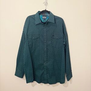 Panhandle Western Snap Shirt Men’s Large – Teal Geometric Pattern, 100% Cotton
